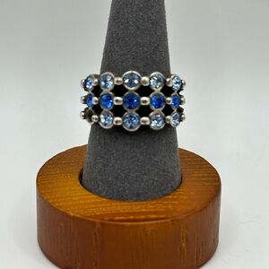 Sterling Silver and Blue Crystal Ring - size 6.5